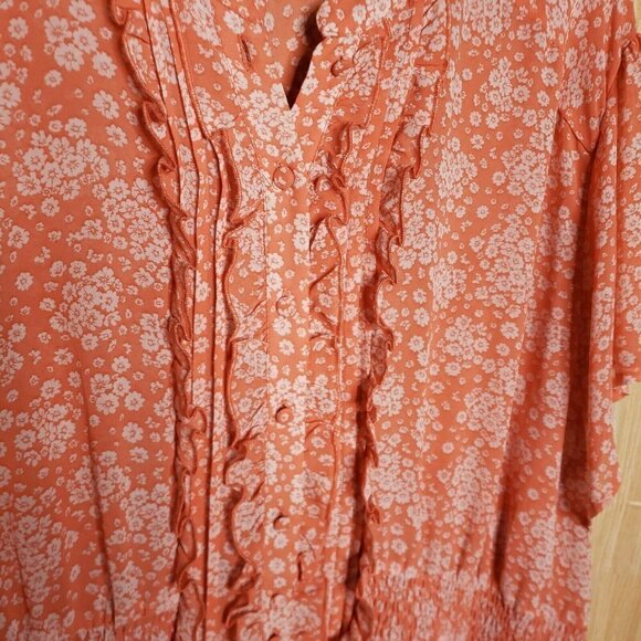 Torrid Womens Orange White Short Sleeve Floral Blouse 6X - Picture 3 of 8